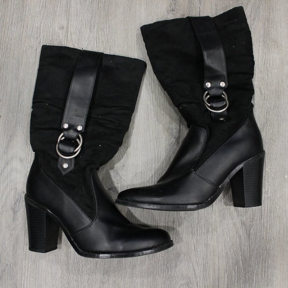 Route 66 Shoes - Route 66 Women's Black Belted Heeled Boots, 7 1/2
